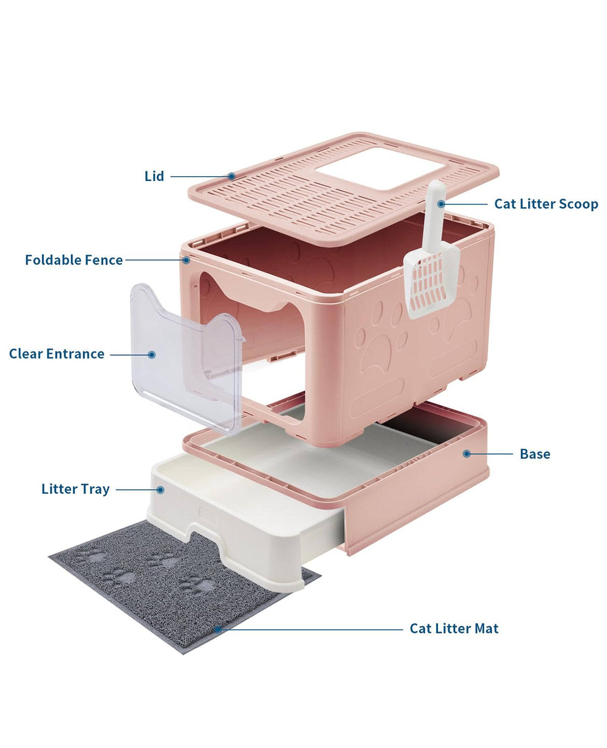 Medario Cat Litter Box with Litter Mat and Scoop(Pink)