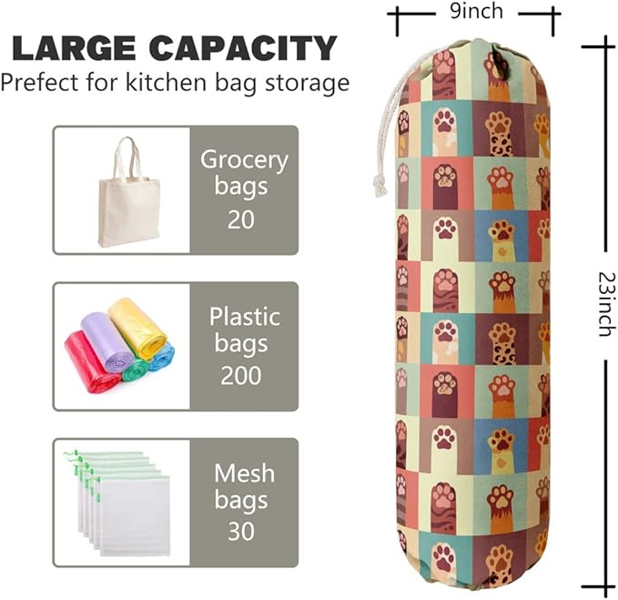 Cat Pattern Grocery Bags Holder Organizer For Shopping Bags，Wall Mount Plastic Bags Storage Container Dispensers, Pet Lovers Home Kitchen Gifts For Women, Family, Friends, Cat Dad, Cat Mom
