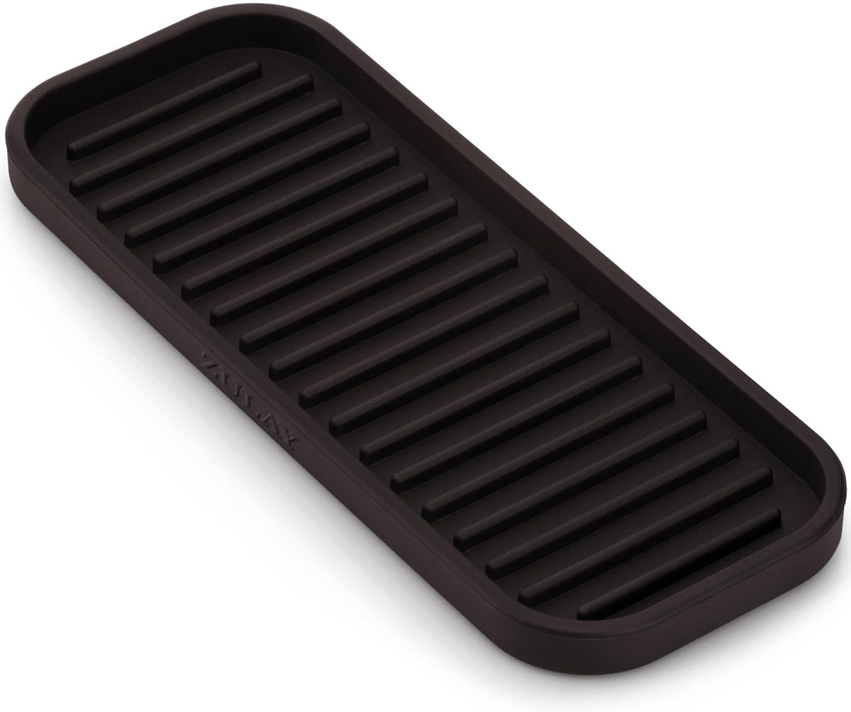 Zulay Kitchen (9x3.5 Silicone Sponge Holder for Kitchen Sink - Flexible Multipurpose Soap Tray Sponge Holder - Sink Organizer Tray for, Bathroom, Makeup, Trinkets & More (Chocolate)