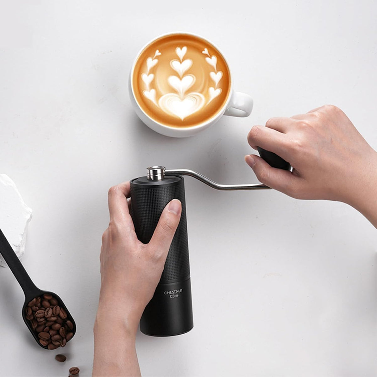 TIMEMORE Manual Coffee Grinder with Stainless Steel Espresso Coffee Bean Grinder Chestnut C3 ESP Internal Adjustable Setting, Double Bearing Positioning Black