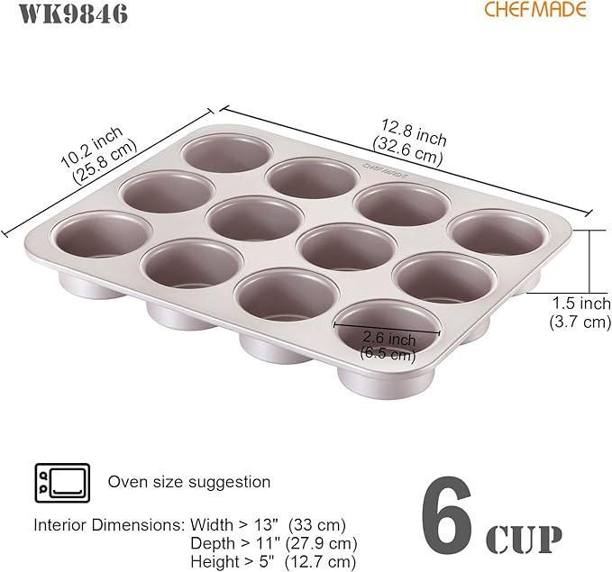 CHEFMADE Muffin Cake Pan, 12-Cavity Non-Stick Bristish Cupcake Pan Bakeware for Oven Baking (Champagne Gold)