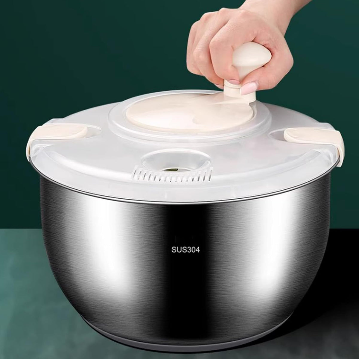 6L Salad Spinner, Stainless Steel Large Vegetable Washer, PP Lid, for Fruit Washer， Pasta and Fries Spinner