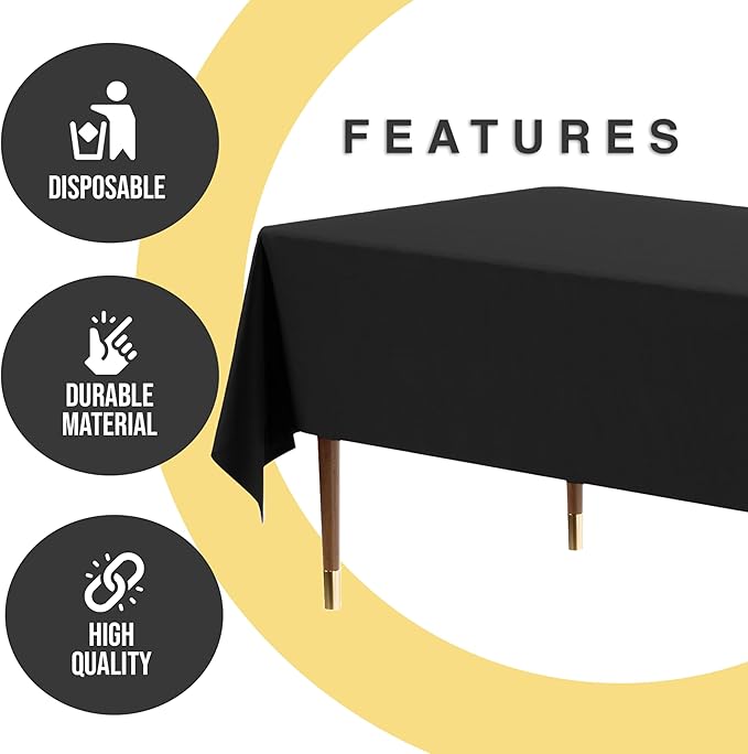 Party Solids 66% Thicker Premium Plastic Table Cloth Rectangle Table Cover 0.5 Mil 12 Pack Black Table Cloth 54 Inch x 108 Inch Disposable Tablecloth Won't Tear Easily Like Cheap Thin Brands