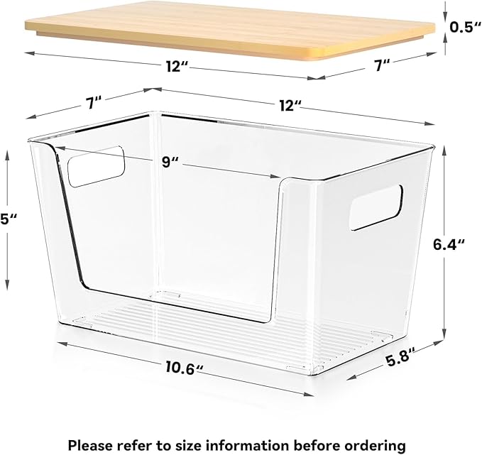 2 Set Pantry Organizers and Storage - Clear Stackable Bins with Bamboo Lid for Fruit, Onion, Potato, Vegetable - Trash Bag Holder Dispenser Under Sink Organizer for 4-13 Gal Bags