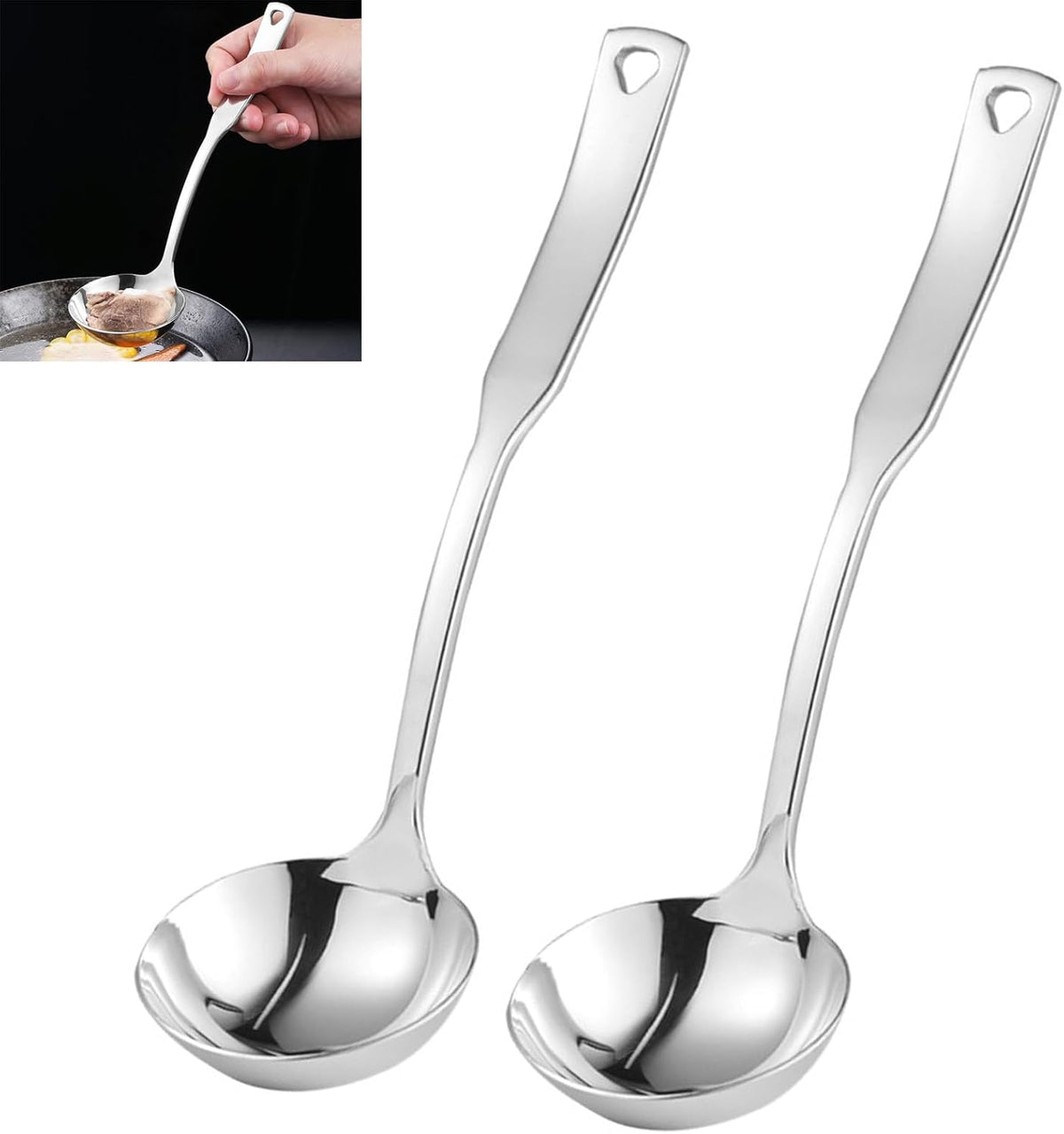 Small Ladle Gravy Ladle 304 Stainless Steel Sauce Soup Spoon for Gravies and Sauces or Salad Dressing, Silver (2 Pieces)