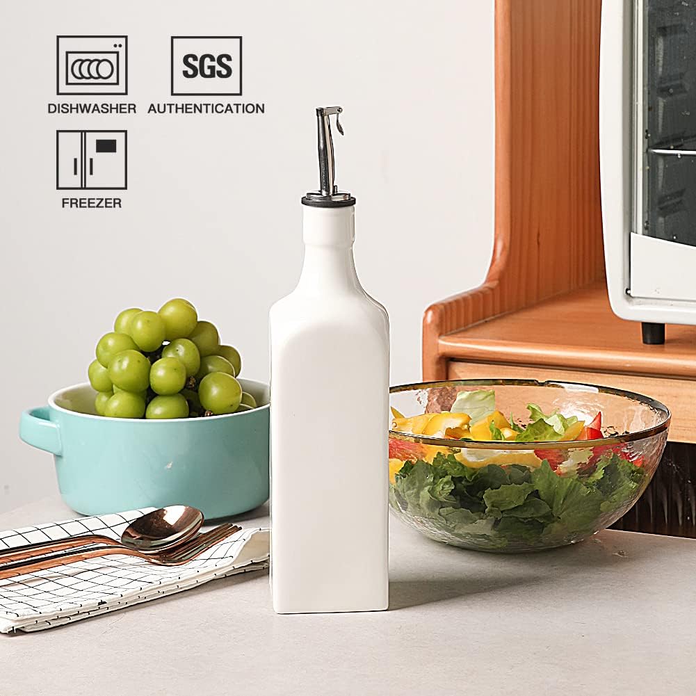 Sweejar 19 Fl Oz Ceramic Olive Oil Dispenser Bottle with Spout, Large Oil Dispenser for Kitchen, Opaque EVOO Oil and Vinegar Cruet for Cooking, Oil Container for Avocado Oil, Pack of 1 (Fog blue New)