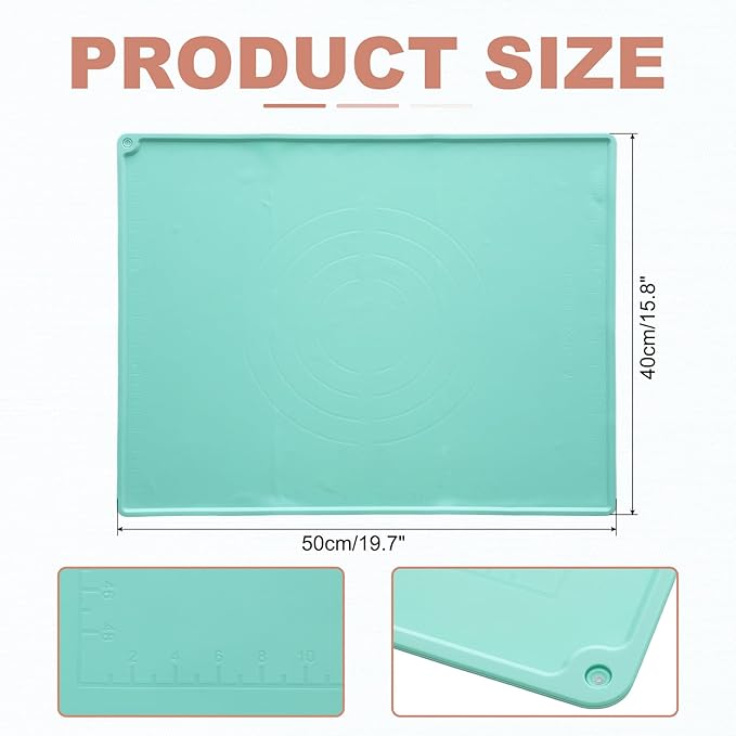 uxcell Silicone Pastry Mat, 19.7" x 15.8" Silicone Baking Mat with Measurements, Non-Stick Dough Rolling Mat for Making Pastry Cookies Bread Pizza Green