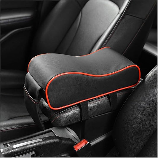 Car Armrest Cushion, Soft Memory Foam Auto Armrest Pillow with Storage Bag, Leather Center Console Arm Rest Padded Cushion with Phone Holder, Universal Car Accessories (Black&Red)