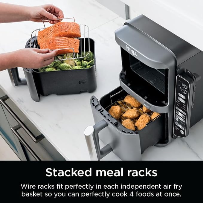 Ninja DoubleStack XL Smart 2-Basket Air Fryer, Smart Cook System, DoubleStack Technology Cook 4 Foods at Once, Space Saving Design, 10 QT, 6-in-1, Smart Finish & Match Cook, Air Fry, Broil, Bake SL451