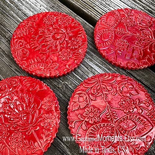 FOLK Embossed Rolling Pin. Wooden Embossing Rolling Pin With Folksy Flowers for Pottery and Cookies by Algis Crafts
