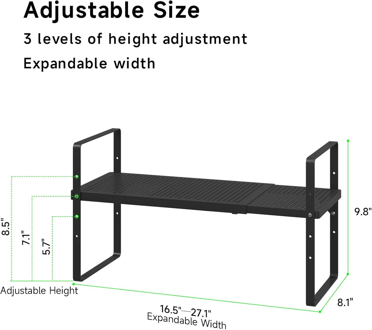 Expandable Cabinet Organizer Shelf, Stackable Shelf Riser for Small Kitchen Pantry Desk Cupboard Tabletop Countertop Home Office, Heavy Duty, Black Small 1 Pack
