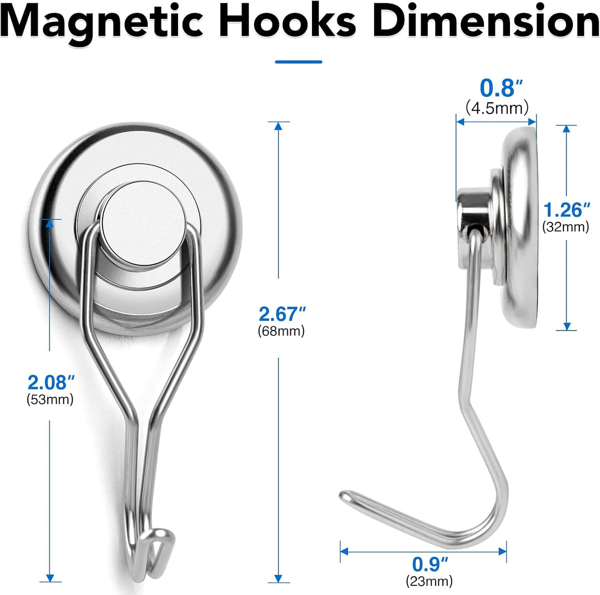 LOVIMAG Hooks, 110lbs+ Magnetic Magnet Hook 2025 Cruise Cabin Ship Essentials Heavy Duty Strong Refrigerator Fridge Hanging for Classroom Beach Vacation Kitchen Grills Home Mug Hanger (8 Pack), Silver