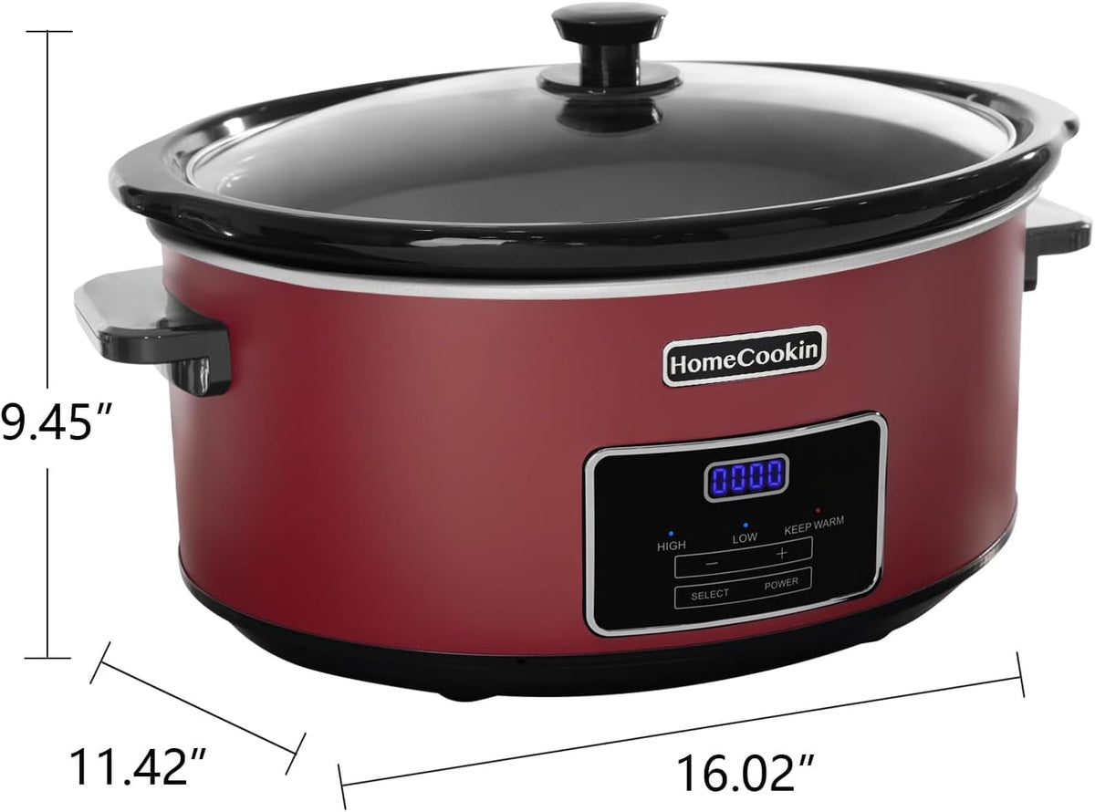 HOMECOOKIN 7 Quart Programmable Slow Cooker, Kitchen Appliances, Perfect Kitchen Small Appliance for Family Dinners, Red Stainless Steel