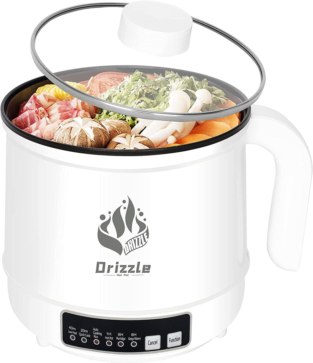 Drizzle Electric Cooker 1.7L - Multifunctional Hot Pot Non-stick Pan - Dorm Office Portable Rapid Ramen Cooker Boil Dry Protection - For Noodles Steak Cooker Eggs Stir-Frying Pasta Oatmeal