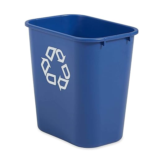 Rubbermaid Commercial Products Deskside Recycling Can, 7-Gallon/28-Quart, Blue Recycling Symbol, Plastic, for Bedroom/Bathroom/Office/Under Desk/Sink, Pack of 4
