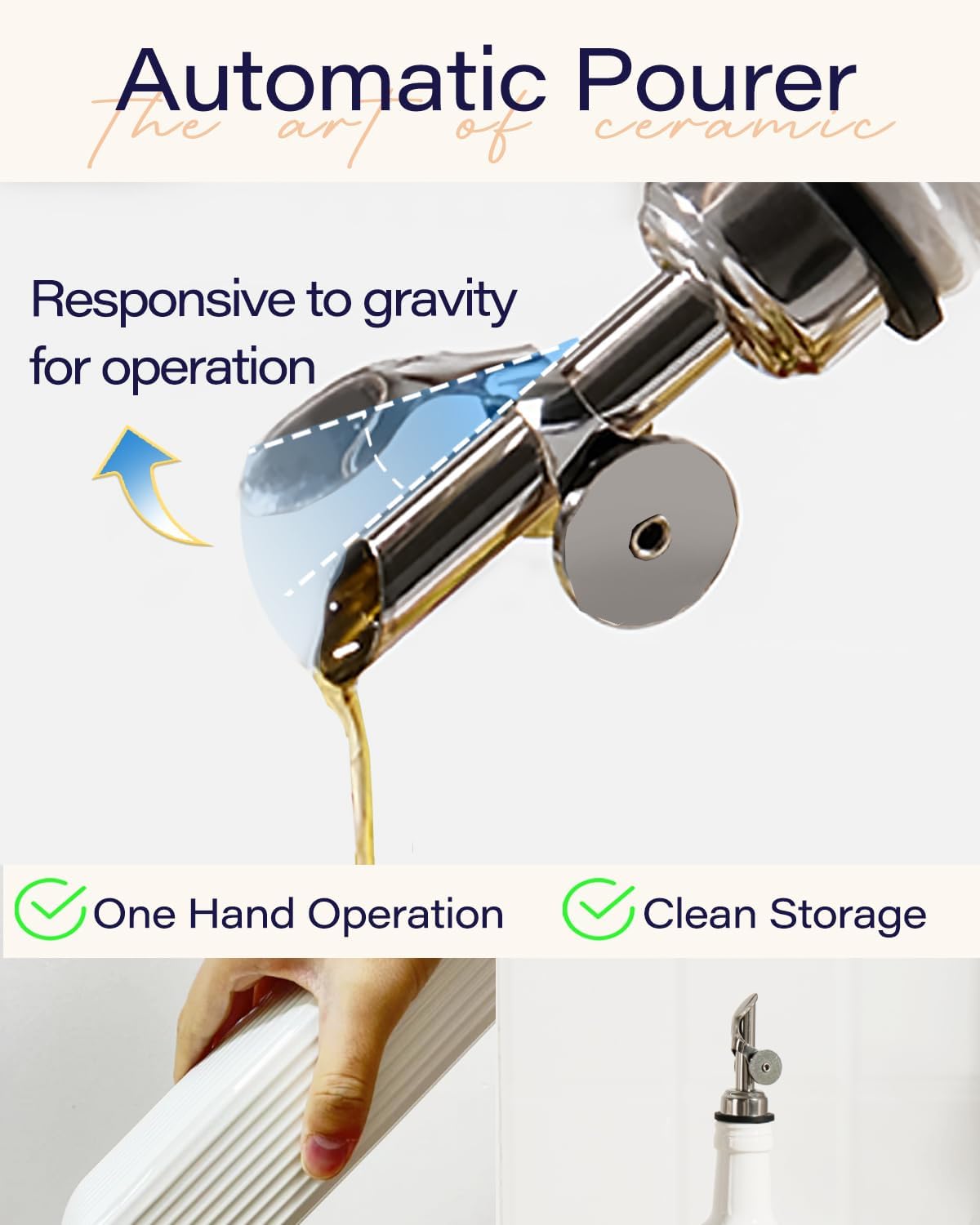 getstar 18 oz Olive Oil Dispenser Bottle for Kitchen, Ceramic Oil Bottle with Automatic Stainless Steel Pourer