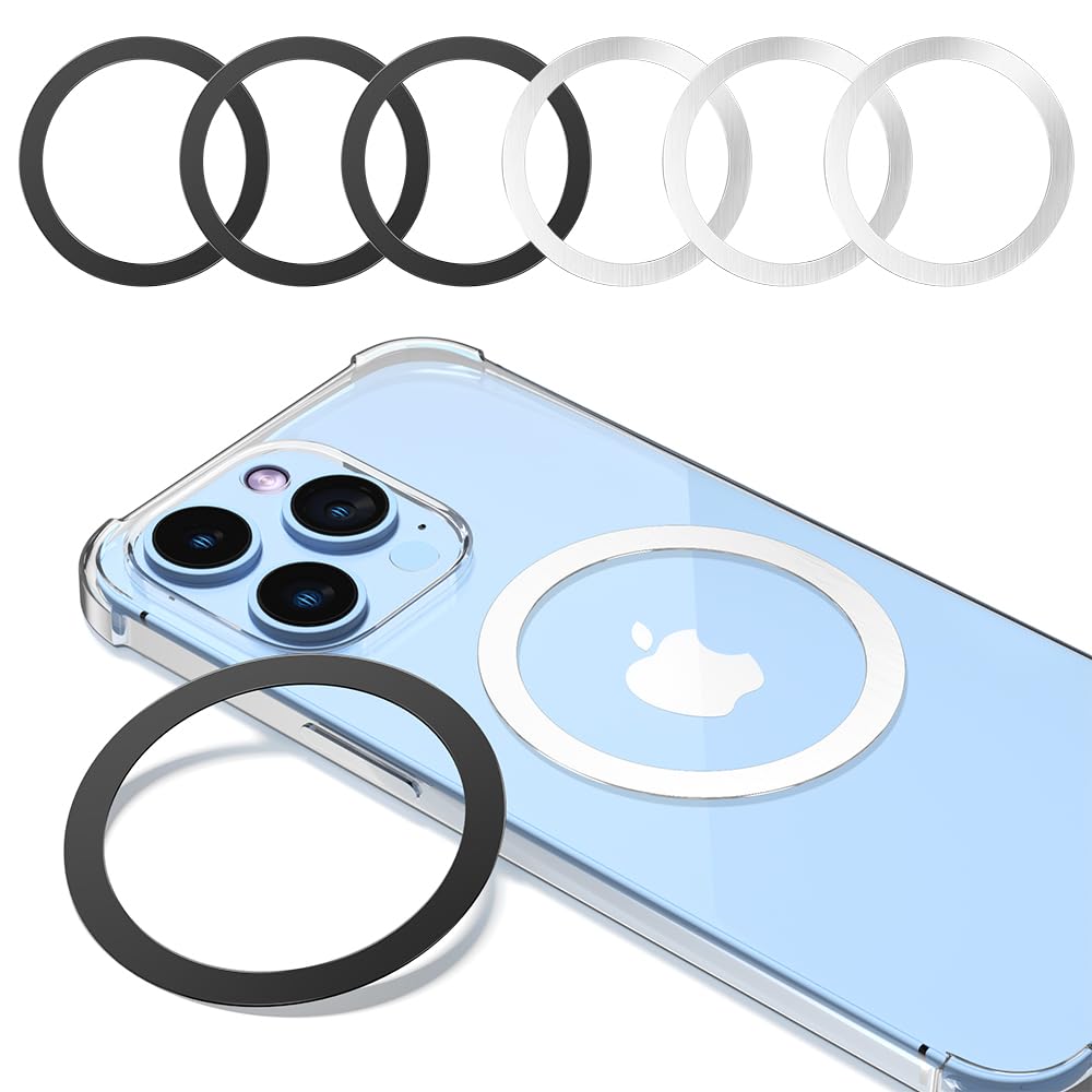KALAPOP Magnetic Wireless Charging Magsafe Ring-6 PCS,Ultra-Thin(0.4mm) Magsafe Sticker,Compatible with iPhone 17/Air/16/15/14/13 Series,Samsung Galaxy,Google Pixel,Magsafe Accessories-3Black&3Silver