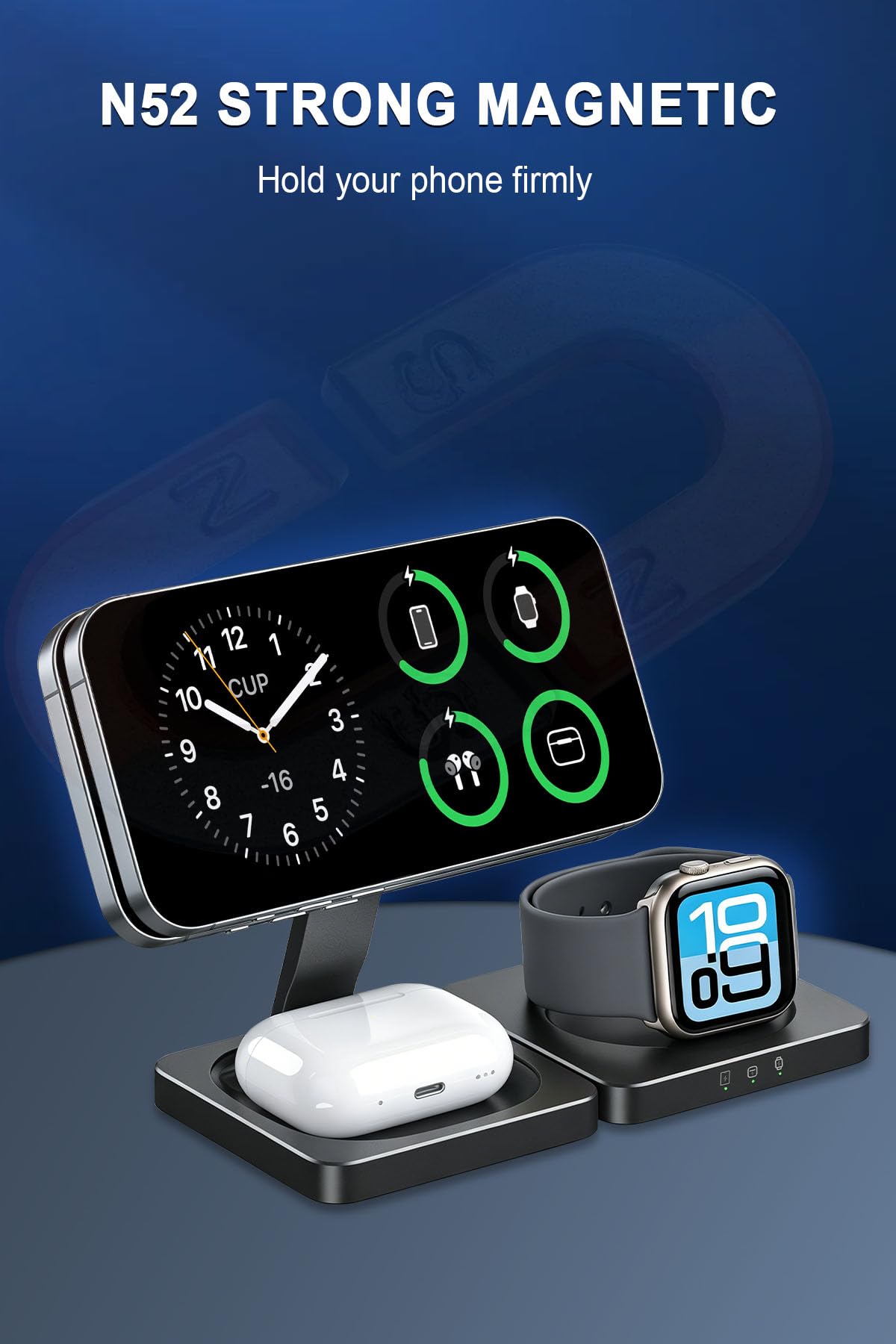 Wireless Charging Station for Apple Devices,Magnetic Travel Charger