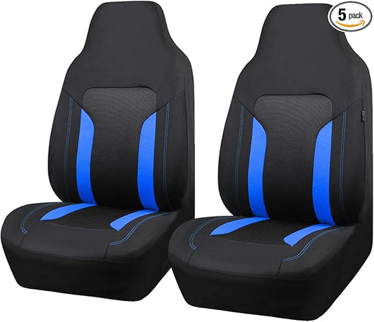 CAR PASS Bucket Car Seat Cover, Breathable 3D Air Mesh-100% Sporty Fabric Front Seats, Airbag Compatible, Universal Fit Auto SUV Truck Sedan Vans Women, High Back Two Front 2 Piece, Black Blue