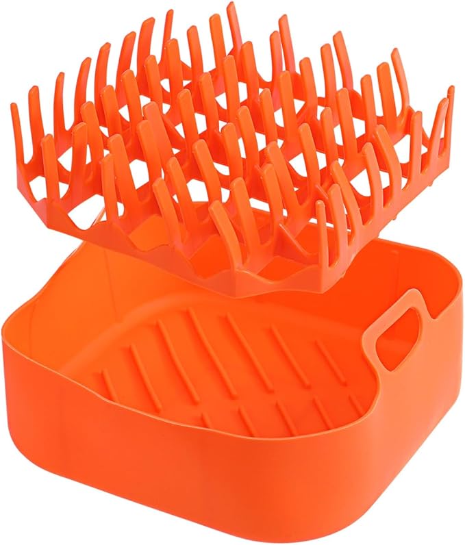 Silicone Air Fryer, 7.1-Inch Square Bacon Baking Pans, 4-5QT Reusable Basket Inserts Ninja Fryer Cooker for Microwave Oven Basket Tray Accessories, Non-Stick
