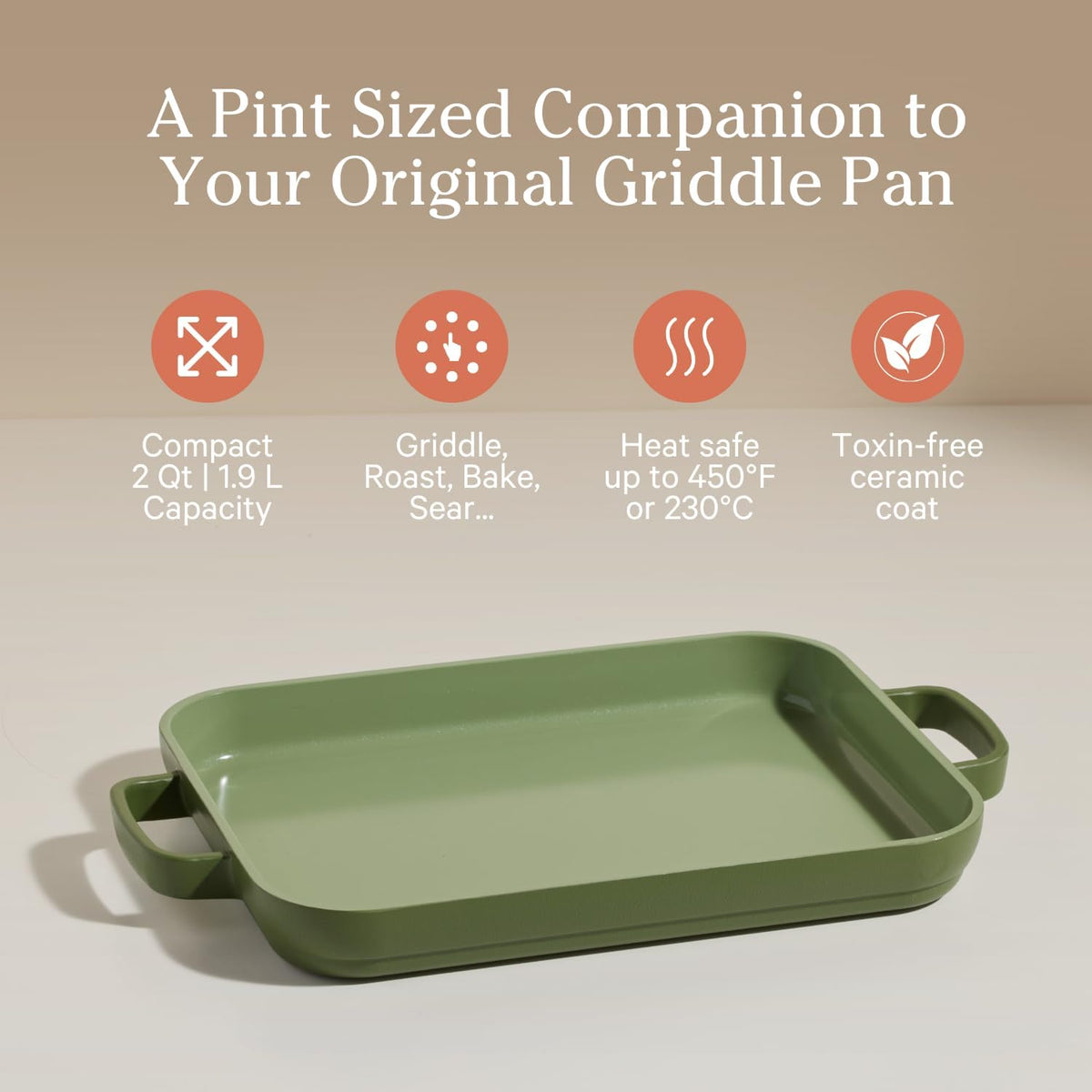 Our Place Mini Griddle Pan - 2 Quart Nonstick Ceramic Sheet Pan & Stovetop Griddle with Handles | Toxin-Free Cast Aluminum | Oven Safe up to 450°F | Sage