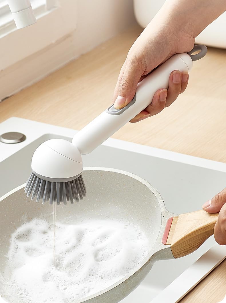 Adjustable Cleaning Brush with Liquid Dispenser, 2025 New Kitchen Dish Scrubber Brushes with Handle, Upgrade 6-Level Adjustable Dish Scrubber for Kitchen Cleaning Everyday Use (Green)