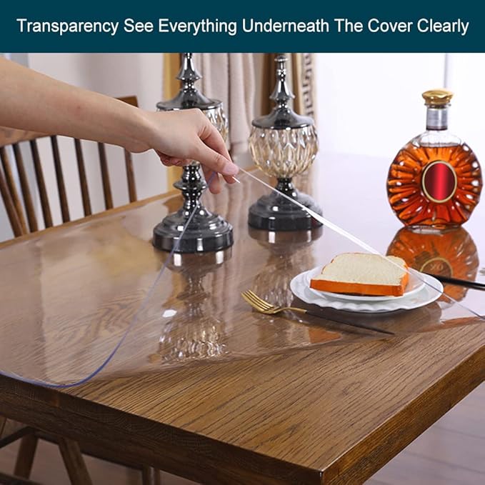 Wadrac Clear Table Protector Plastic Table Cloths PVC Night Stand Table Cover Mat Office Desk Mat Shelf Surface Protection Crystal Children Painting Cover Pad Transprent Rectangular 34x72 inch