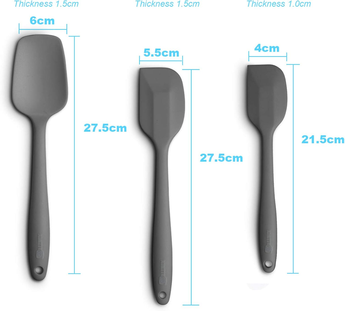 Silicone Spatula 3-piece Set, Ergonomic Handle High Heat-Resistant Spatulas, Non-stick Rubber Spatulas with Stainless Steel Core, Grey