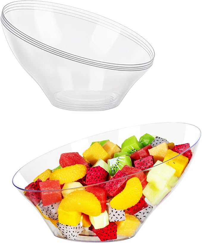 BESTVIP 12 Pack 20oz Angled Disposable Serving Bowls - Clear Plastic Serving Bowls for Party, Party for Chips, Snacks, Fruit, Salad - Bowls for Parties, Daily Use, Catering,Halloween, Christmas