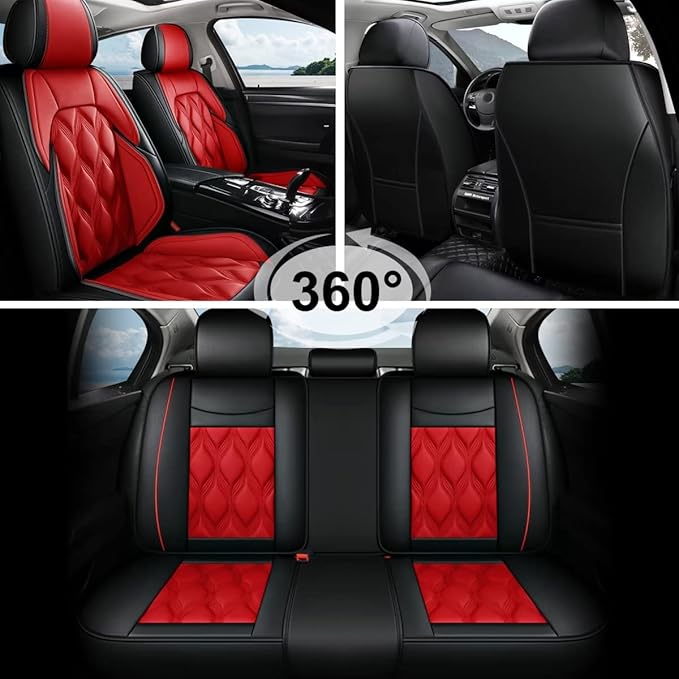 AOMSAZTO Car Seat Covers,Full Set 5 Seats Custom Fit for Subaru Crosstrek 2016-2025 2026 2023,Leather Car Seat Cover Seat Cushion Protector,Airbag Compatible Waterproof Black&Red