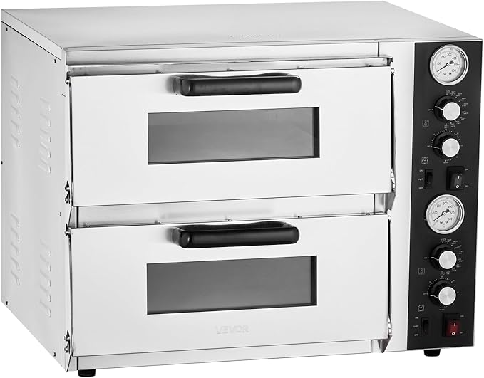 VEVOR Pizza Oven Electric, 18" Double-Deck Commercial Countertop Pizza Oven, 842°F Max Temp, Indoor Pizza Maker with Thermometer, Independent Upper & Lower Temp Control & Timer for Home Restaurant