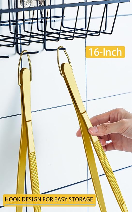 JETKONG 2 Pcs 16-Inch Heavy Duty Cooking Tweezers Extra Large Stainless Steel Food Tweezers Gaint Kitchen Tweezer Tongs (Gold)