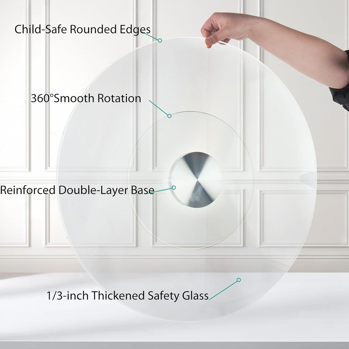 40" Heavy-Duty Lazy Susan Turntable - 1/3" Extra-Thick Tempered Glass - Silent 360° Spin for Dining Table & Kitchen
