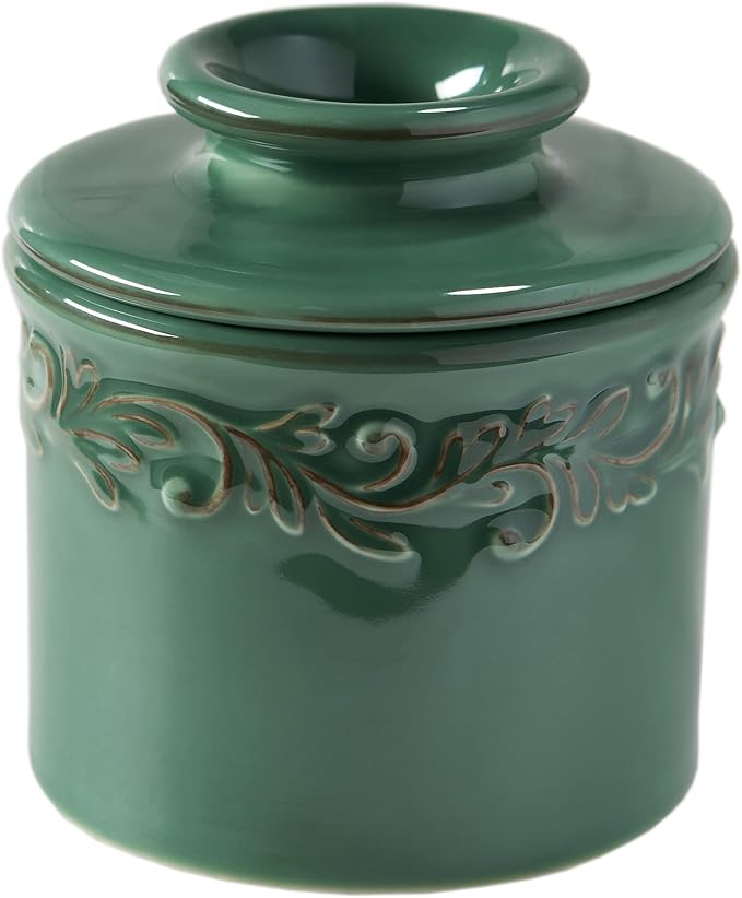Butter Bell - The Original Butter Bell crock by L Tremain, a Countertop French Ceramic Butter Dish Keeper for Spreadable Butter, Antique Collection, Emerald