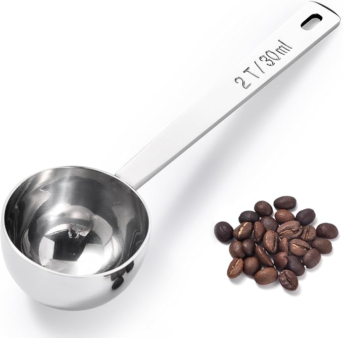 18/8 Stainless Steel Coffee Scoop, Doosu Food-Grade Metal Measuring Spoon with 4.3in Long Handle, Tablespoon Scooper for Coffee Beans, Ground Coffee, Espresso, Protein Powders, Tea, Sugar (2 Tbsp)