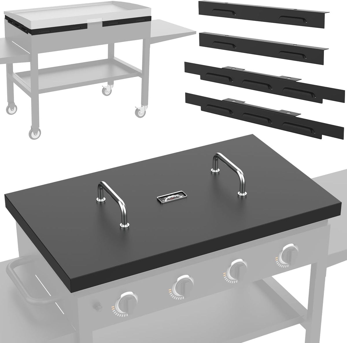 5004 Hard Top Lid Cover with Temperature Gauge and Wind Guards for Blackstone 36" Griddle, Flat Top Cover and Wind Screen Replacement Parts for Blackstone 36 inch Griddle Accessories