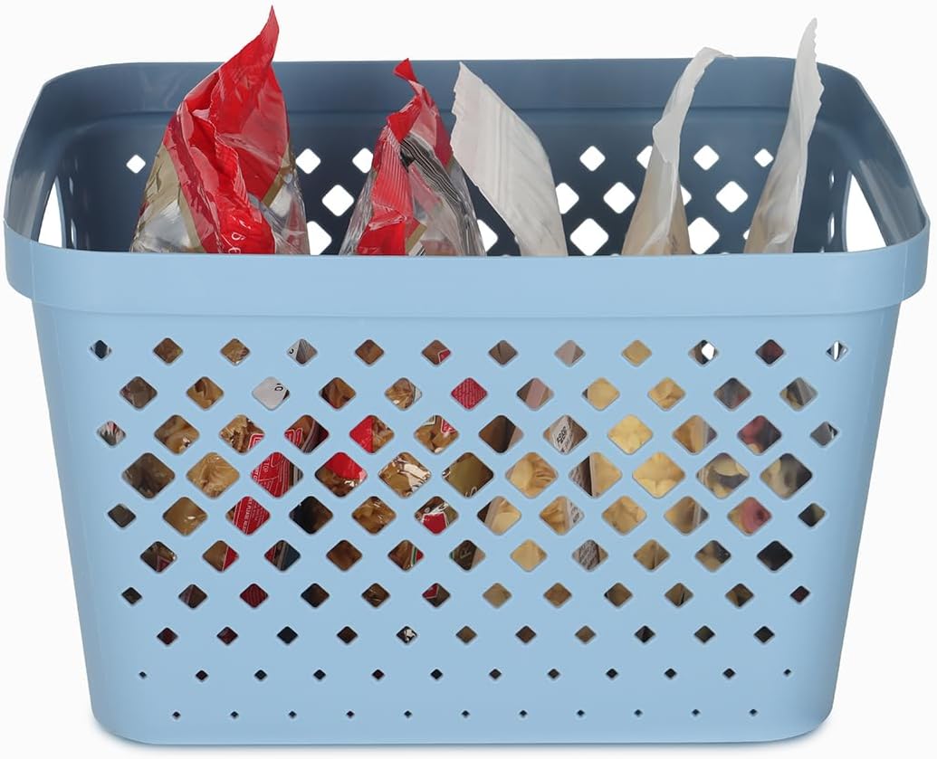 Glad Plastic Storage Basket Set, Value Pack of 6 | Open Storage Bins for Shelves, Bathroom, Pantry, Closet | Nesting Organizer Boxes with Handles, 4 Gallon, Marina Blue