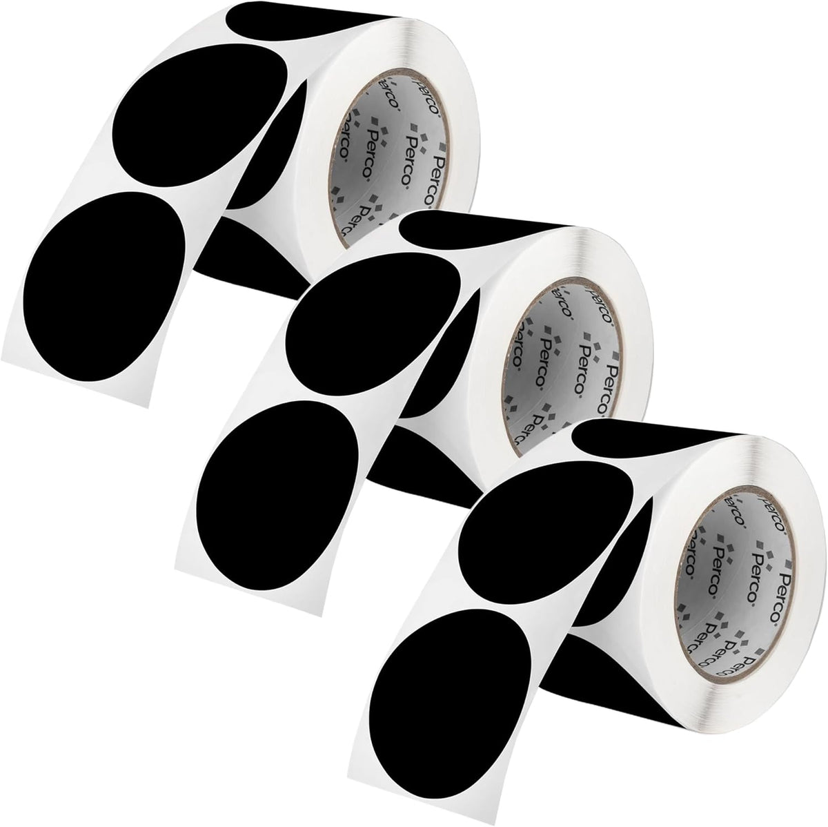 Perco Black 3-Inch Round Circle Dot Sticker Labels - Multi-Roll Pack (3 Rolls, 500 Labels Each) - Permanent Adhesive, Vibrant Colors, Strong Hold - Perforated for Easy Use - Made in USA