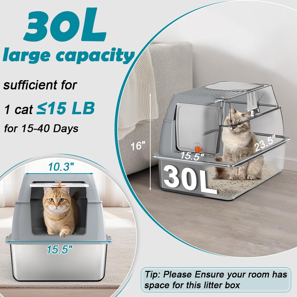 SZEE XL Stainless Steel Litter Box with Lid, Grey