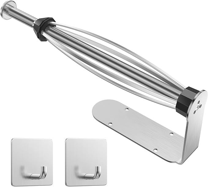 Paper Towel Holder Under Cabinet + Towel Robe Hooks, Single Hand Operable Under Cabinet Paper Towel Holder with Damping Effect Adhesive Wall Mount Paper Towel Rack for Bathroom Kitchen(Silver)
