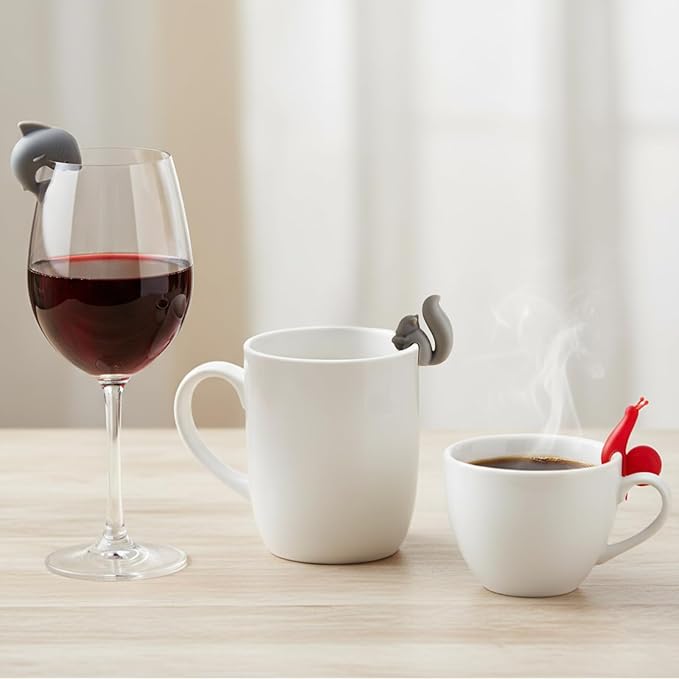 Boao 36 Pcs Silicone Tea Bag Holders Wine Charms Glass Identifier Drink Markers Cute Colorful Snail Squirrel Shark Cup Edge Holders Mug Clips Tea Accessories for Christmas Birthday Bar Party Favor