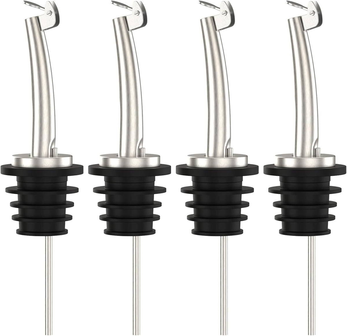 4 Pcs Oil Spout Liquor Bottle Pourer Spouts Stainless Steel Speed Pour Spouts Olive Oil Dispenser Spout for About 3/4" Bottle Mouth, with Flip Top