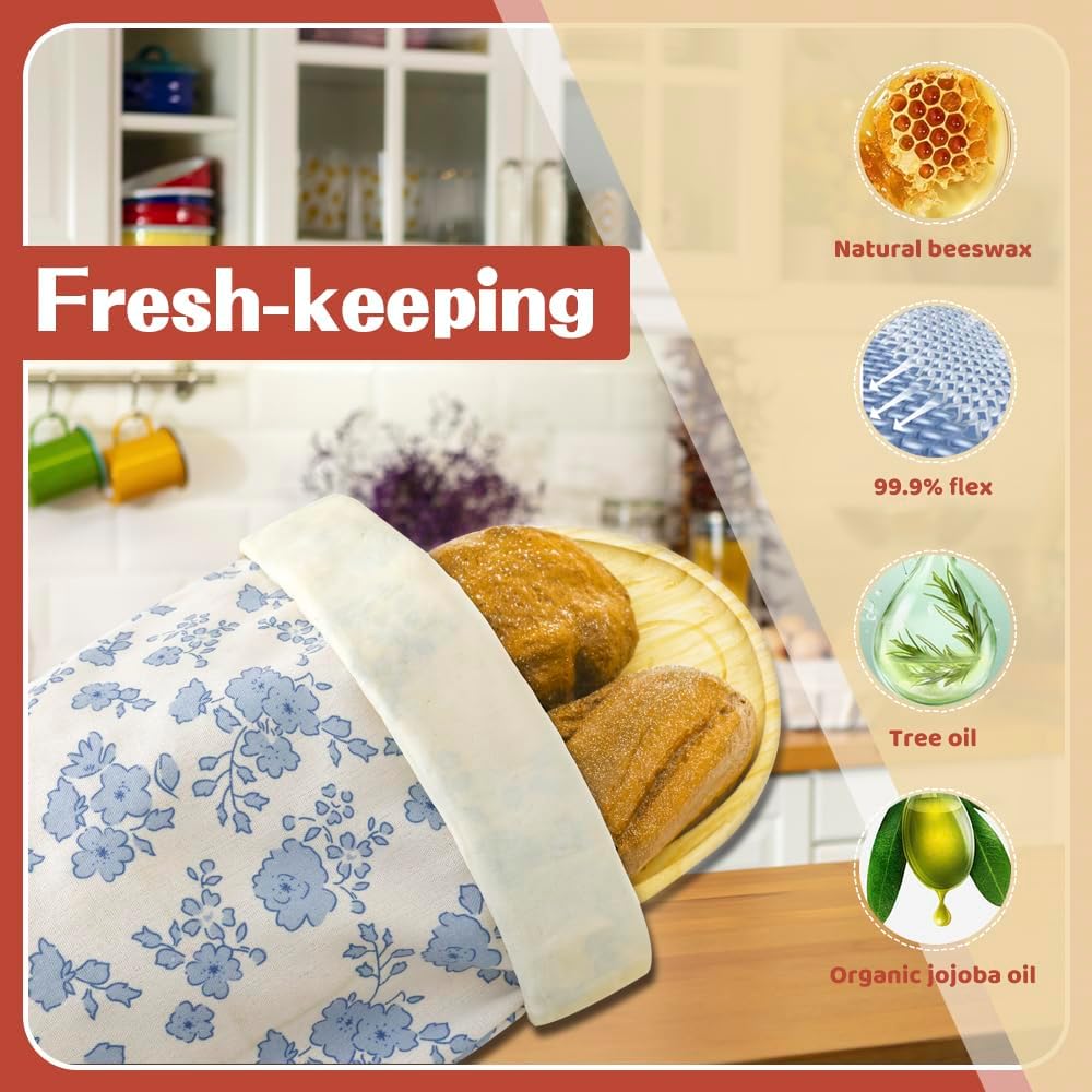 Bread Bags for Homemade bread,2 Pack Sourdough Bread Bags,Beeswax Bread Bags for Bourdough,Reusable Bread Storage