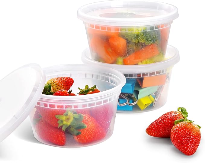 EDI [12 OZ, 25 Sets] Plastic Deli Food Storage Containers with Airtight Lids | Microwave-, Freezer-, Dishwasher-Safe | BPA Free | Heavy-Duty | Meal Prep | Leakproof | Recyclable