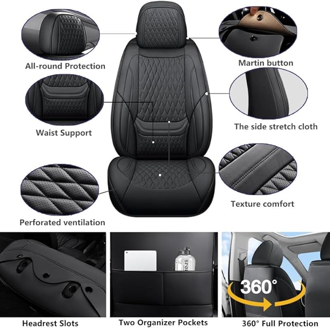Car Seat Covers Full Set Custom Fit for Mercury Milan 2006-2011 - Premium Faux Leather with Lumbar Support | Breathable, Waterproof, Anti-Slip, Durable (Black,Full Set)