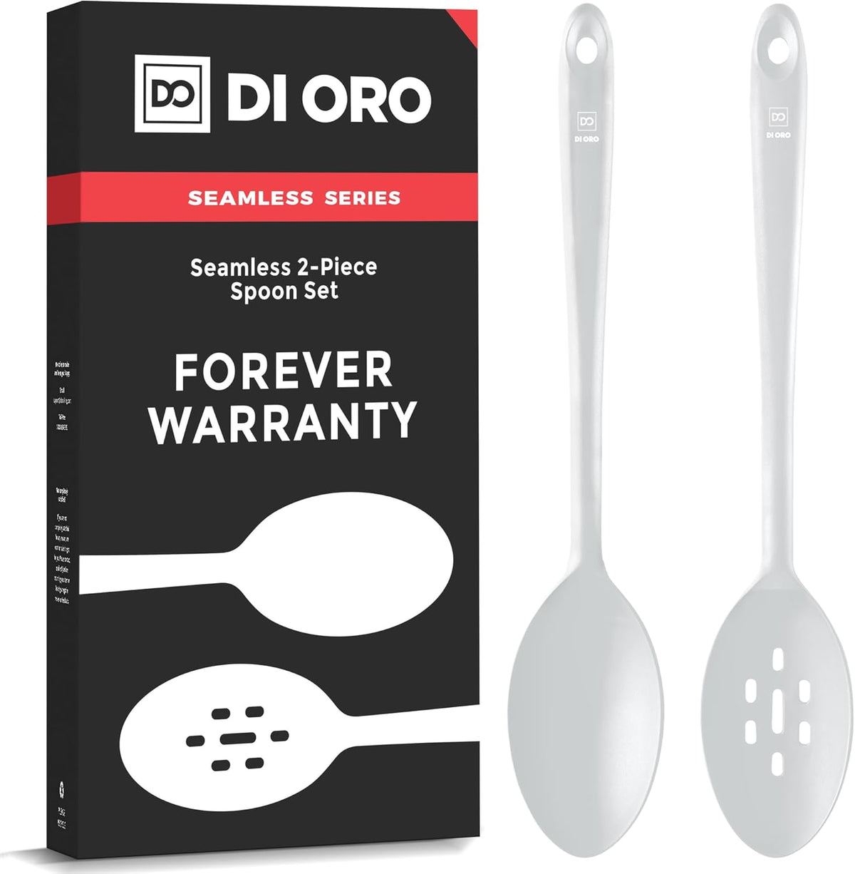 DI ORO Silicone Spoons for Cooking - Large Kitchen Utensils for Mixing, Serving, & Stirring - 600F Heat-Resistant Non Stick - Big Solid & Slotted Basting Spoons - Dishwasher Safe (2pc, Stone)