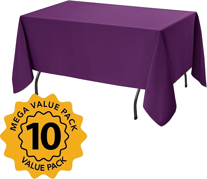 10-Pack Purple Tablecloths for Rectangle Tables, 70 x 120 Inches, Stain-Resistant Polyester Fabric for 6 Foot Tables - Washable Table Covers for Weddings, Banquets, Birthday Parties, Events