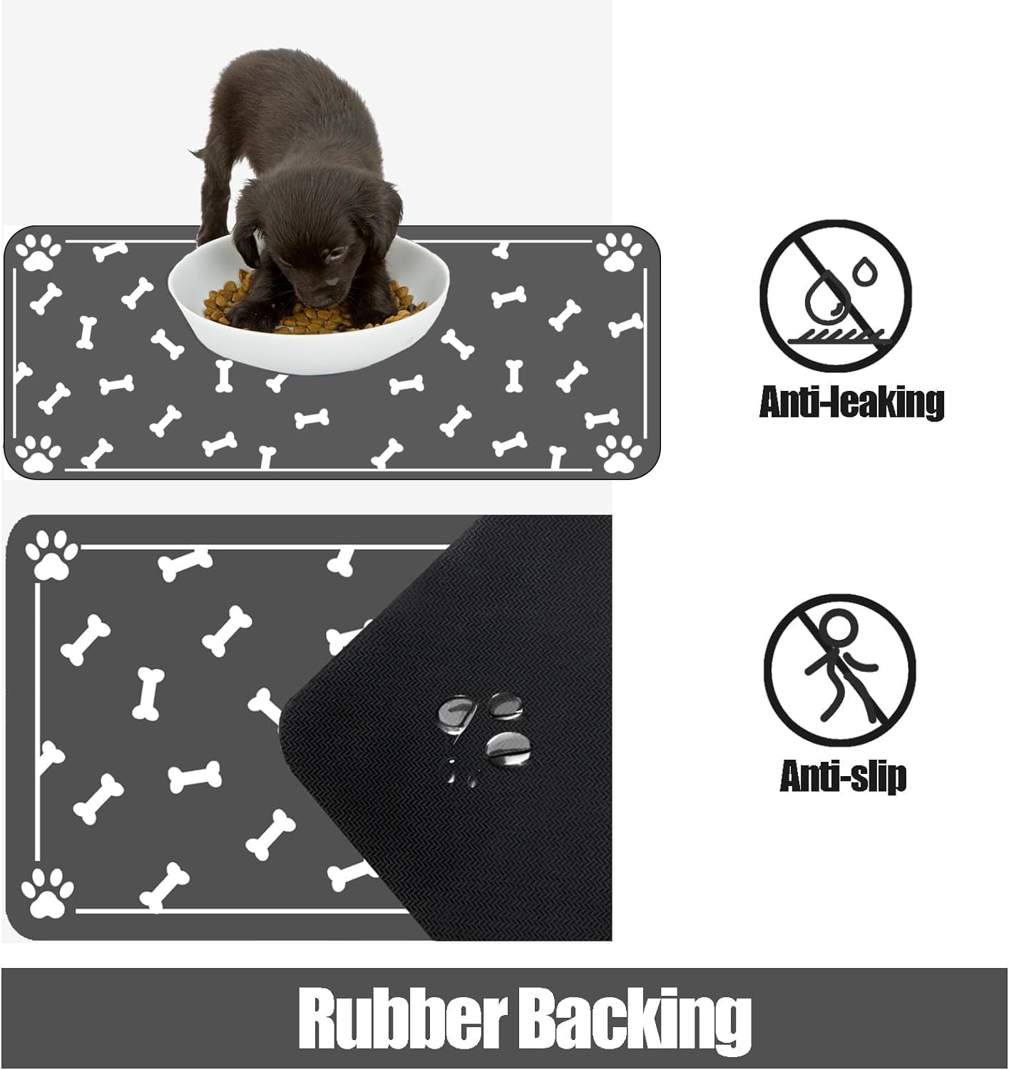 Large Pet Feeding Mat, Absorbent Quick Dry Dog Mat for Food and Water Bowl, Non Skid Cat Bowl Mat, No Stains Quick Dry for Pet Water Dispenser Pet Supplies for Messy Drinkers
