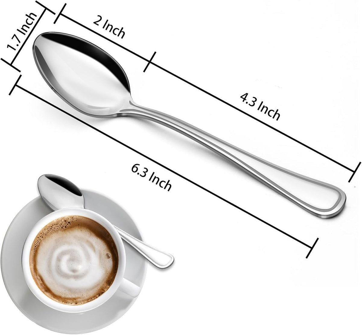 BEWOS 24-Piece Stainless Steel Silverware, 6.3-Inch Small Spoons, Mirror Polished & Dishwasher Safe