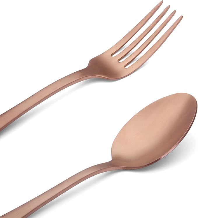 Matte Rose Gold Silverware Set , Satin Finish 20-Piece Stainless Steel Flatware Set with Round Edge,Kitchen Utensil Set Service for 4 , Dishwasher Safe